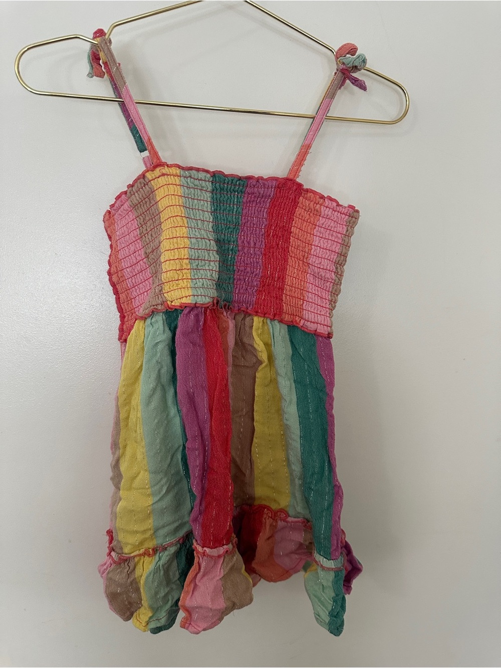 Peek Rainbow Stripe Smocked Dress with Pockets Size 3T Nordstrom
